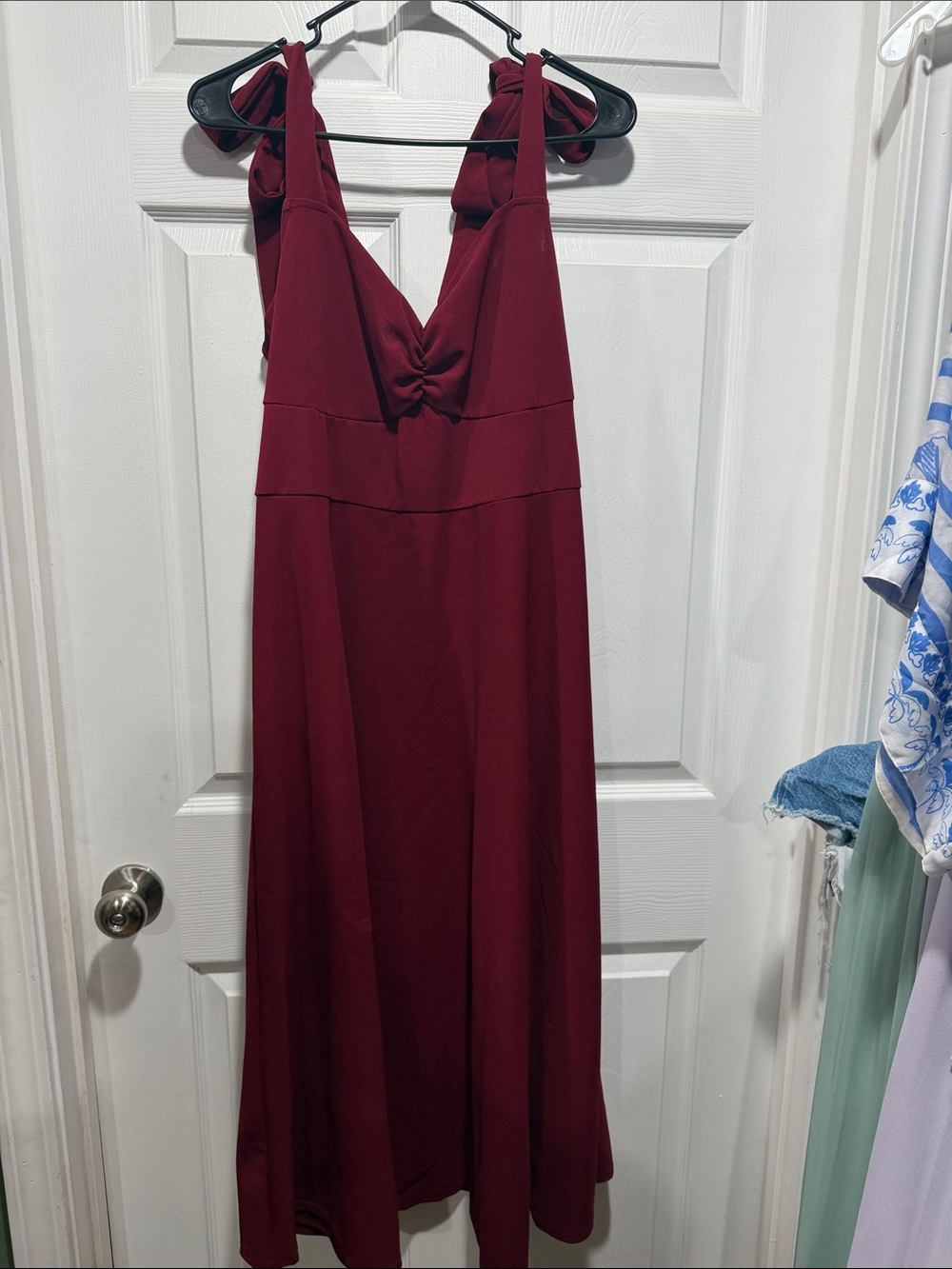SHEIN Burgundy Maxi Dress with Knot Front and Tie Straps